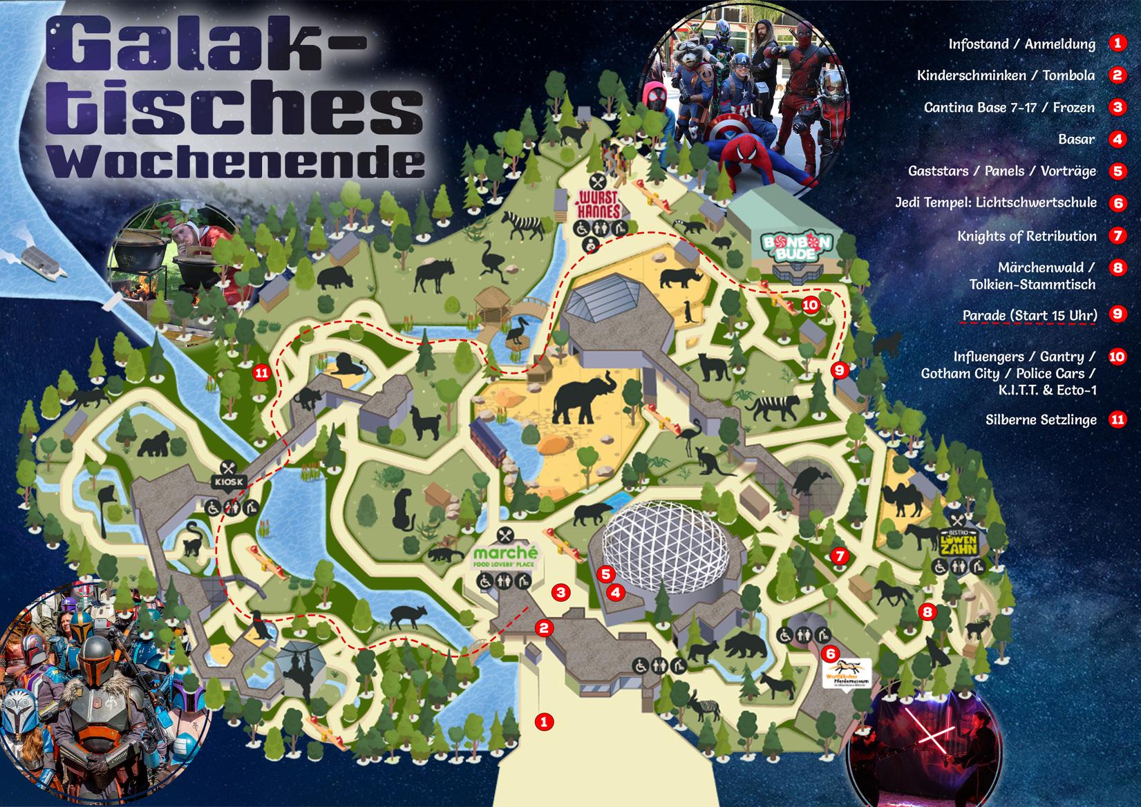 Lageplan Galaktisches Wochenende 2026 Der Lageplan für das Galaktische Wochenende 2026 im Allwetterzoo Münster